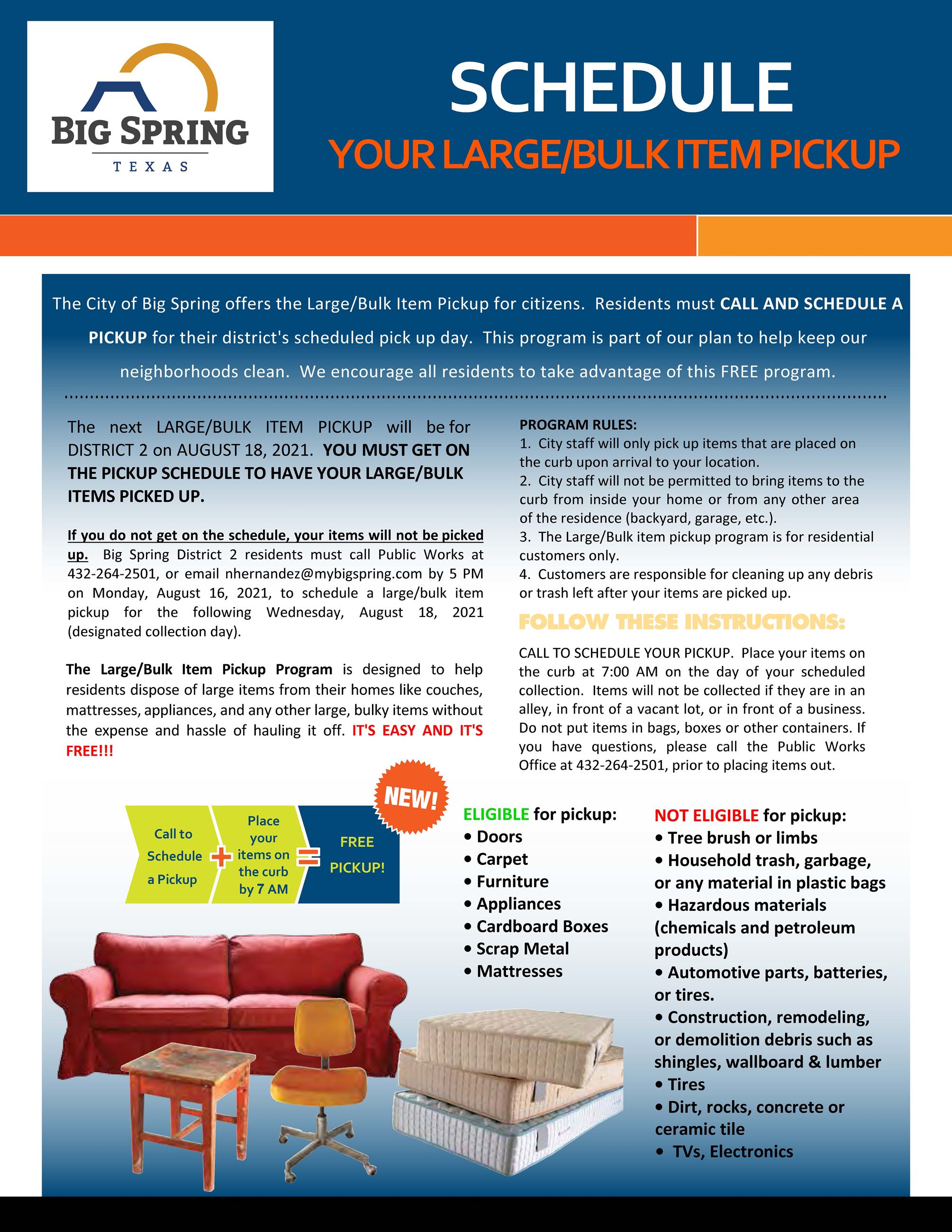 Large Bulk Item Pickup AUGUST 2021